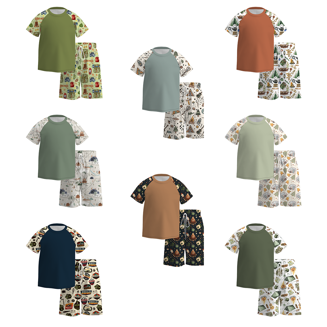 （Pre Order）Boys Summer Camping Print Short Set