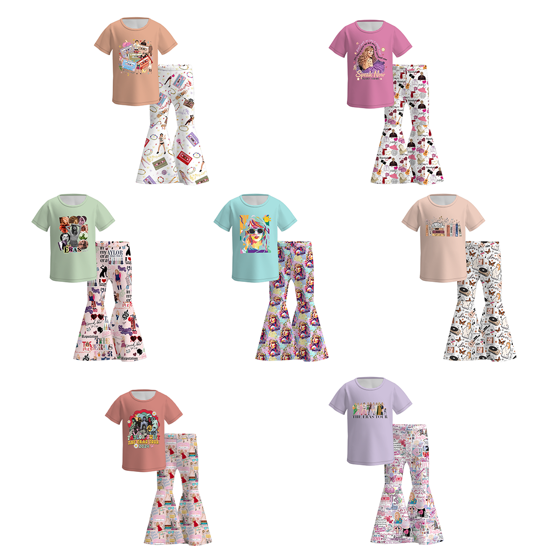 （Pre Order）Girls Summer TS Print Bell Pant Set