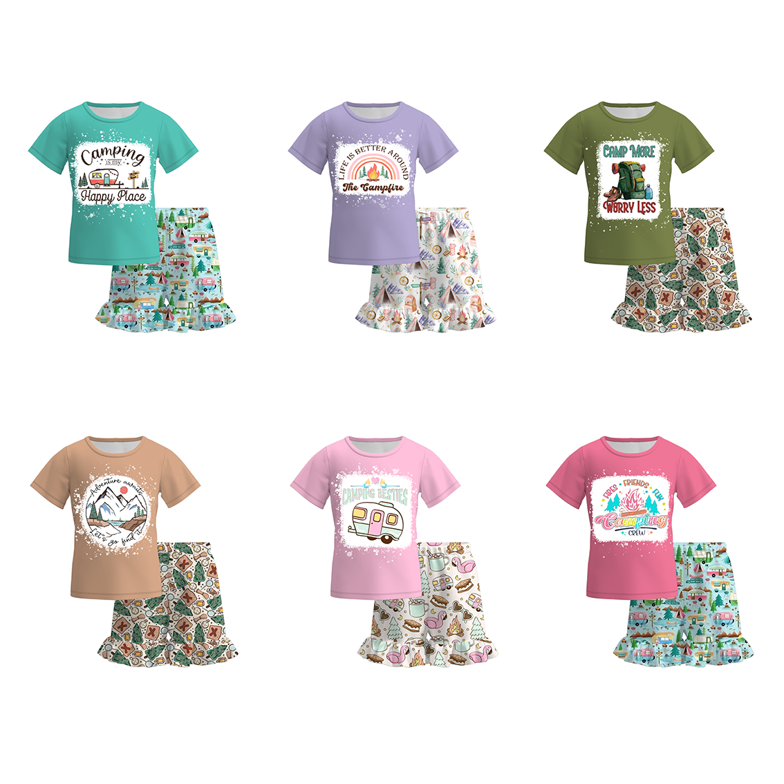 （Pre Order）Girls Summer Camping Print Short Set