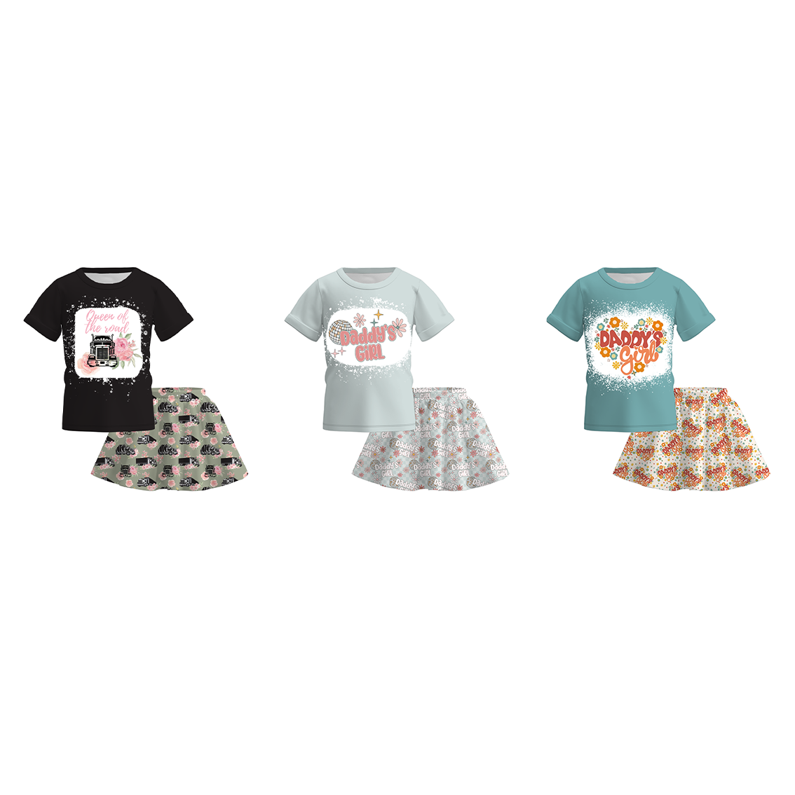 （Pre Order）Girls Summer Father's Day Print Skirt Set