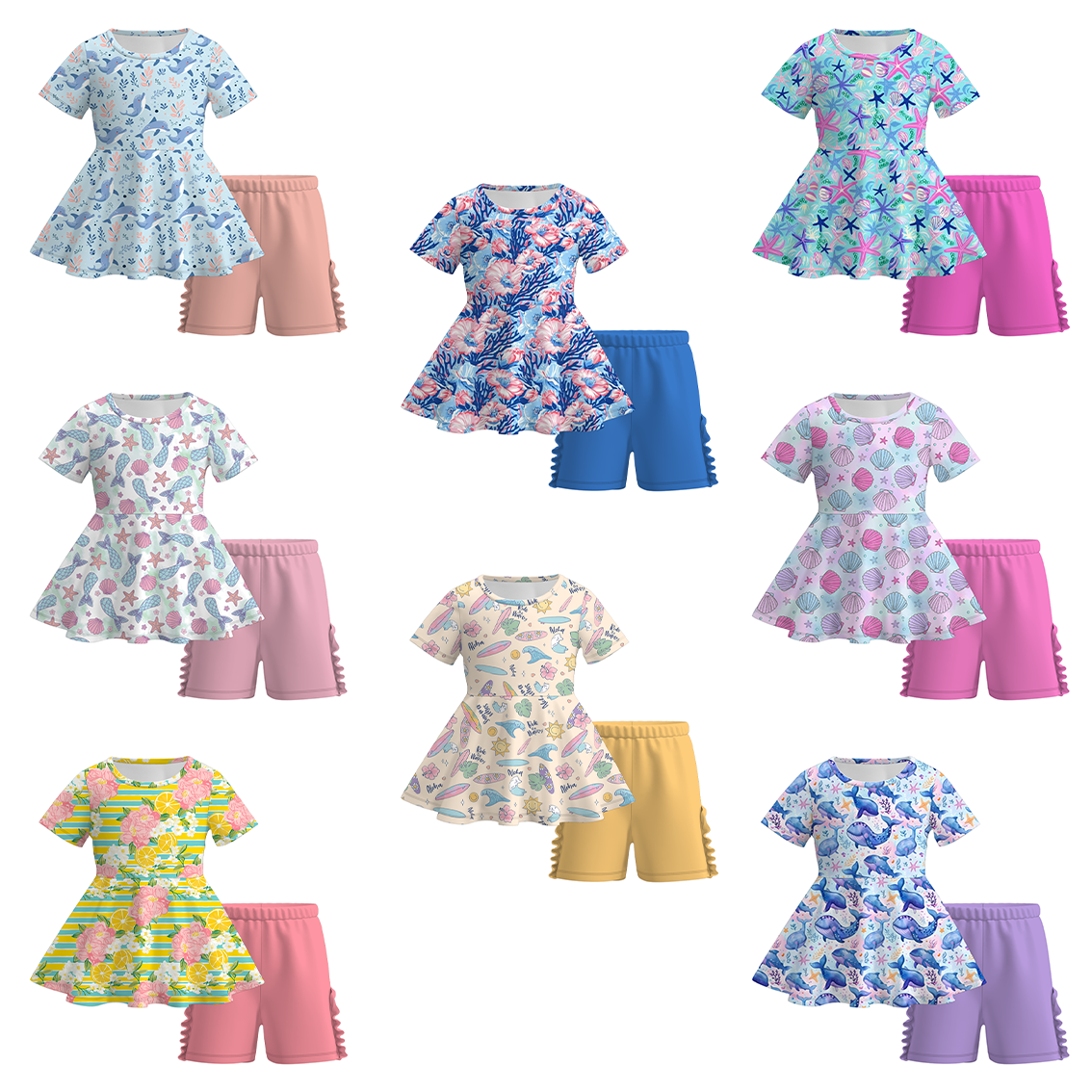 （Pre Order）Girls Under The Sea Print Milk Silk Short Set