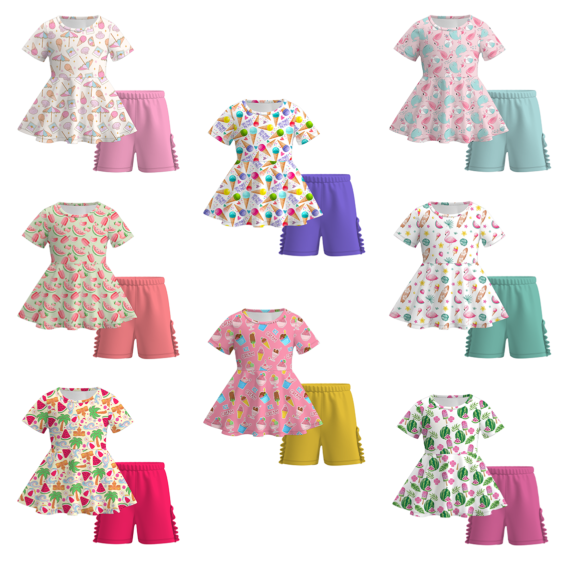 （Pre Order）Girls Sweet Summer Print Milk Silk Short Set