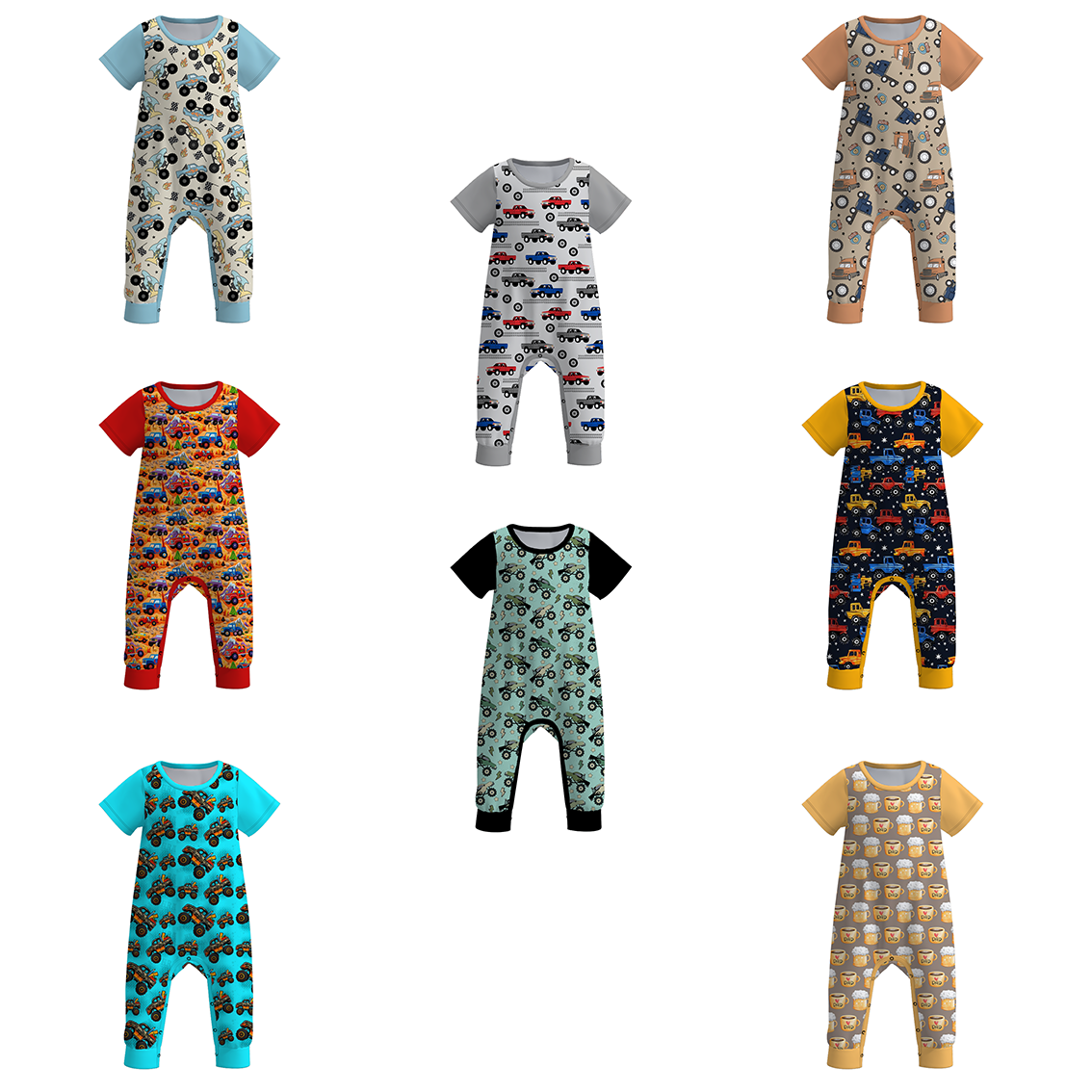 （Pre Order）Baby Boys Summer Truck Father's Day Print Romper