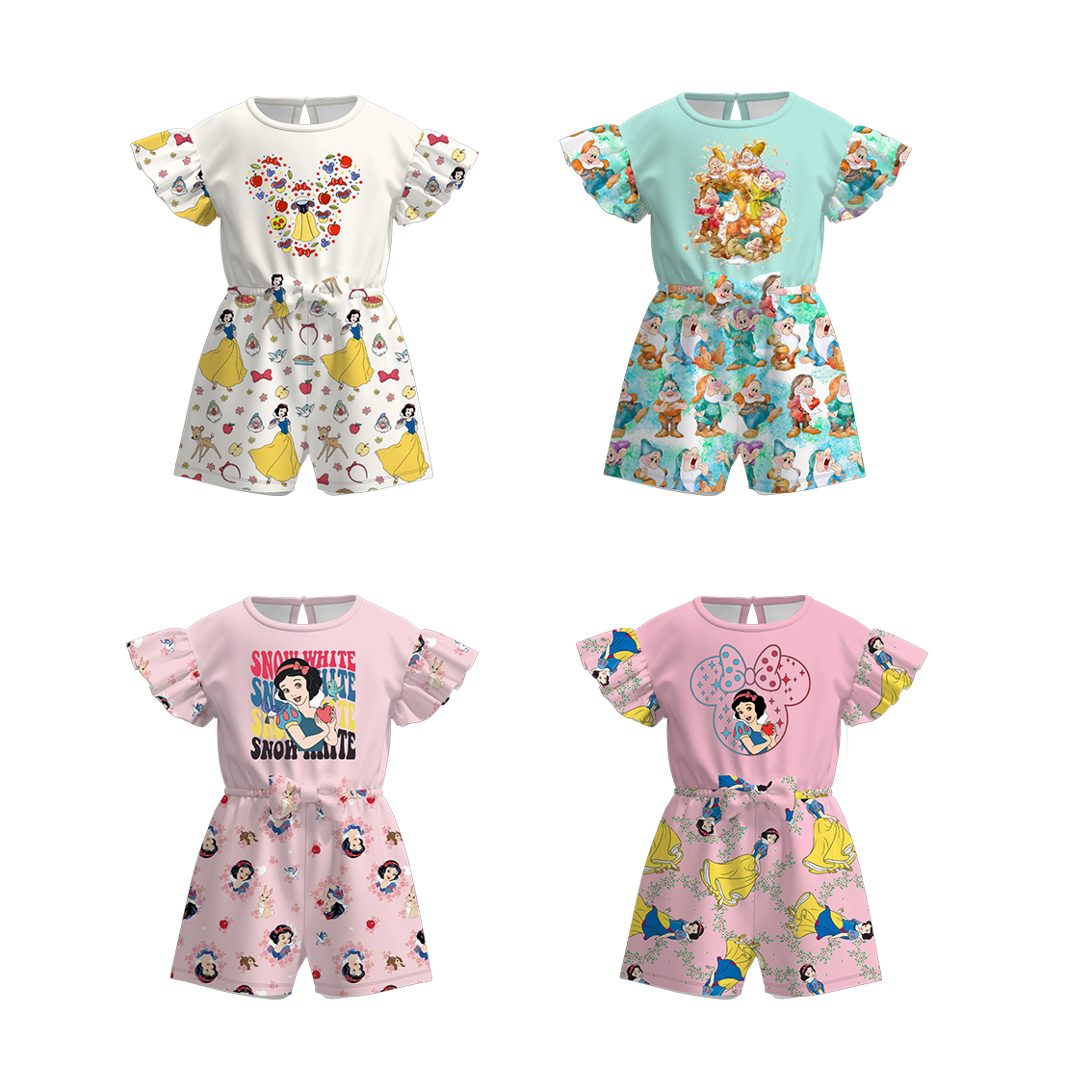 （Pre Order）Girls Summer Snow White Print Jumpsuit