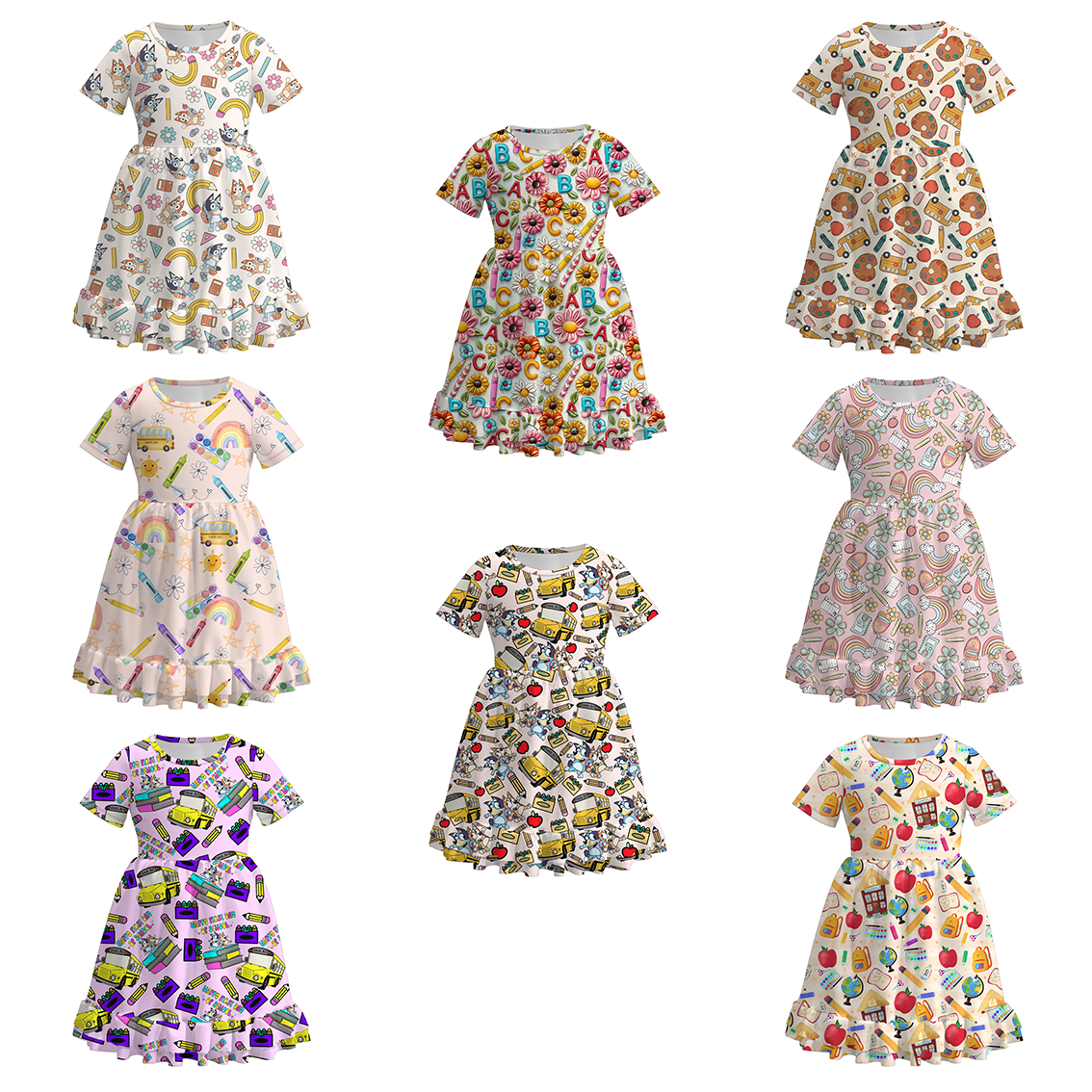 （Pre Order）Girls Back To School Print Dress