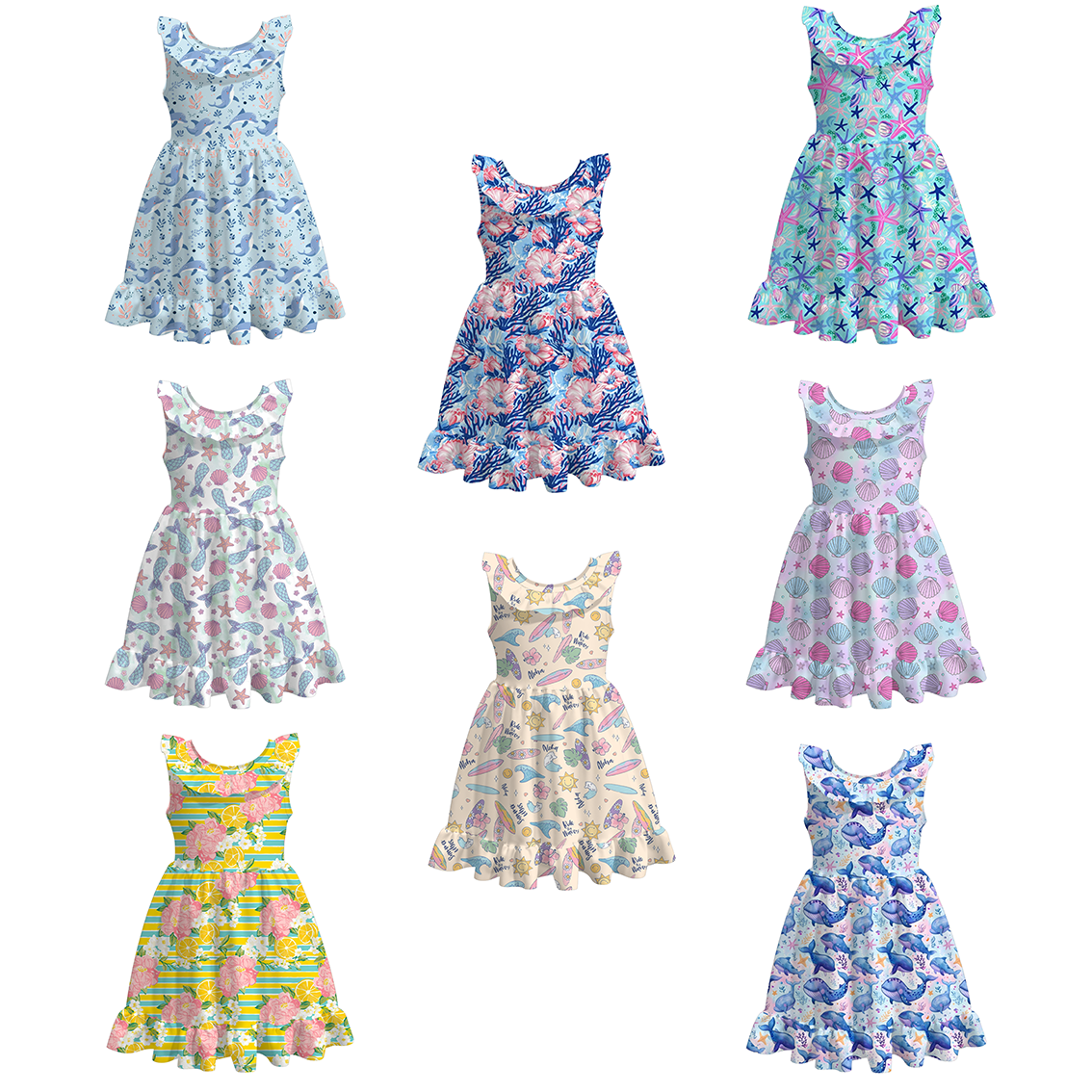 （Pre Order）Girls Under The Sea Print Milk Silk Dress