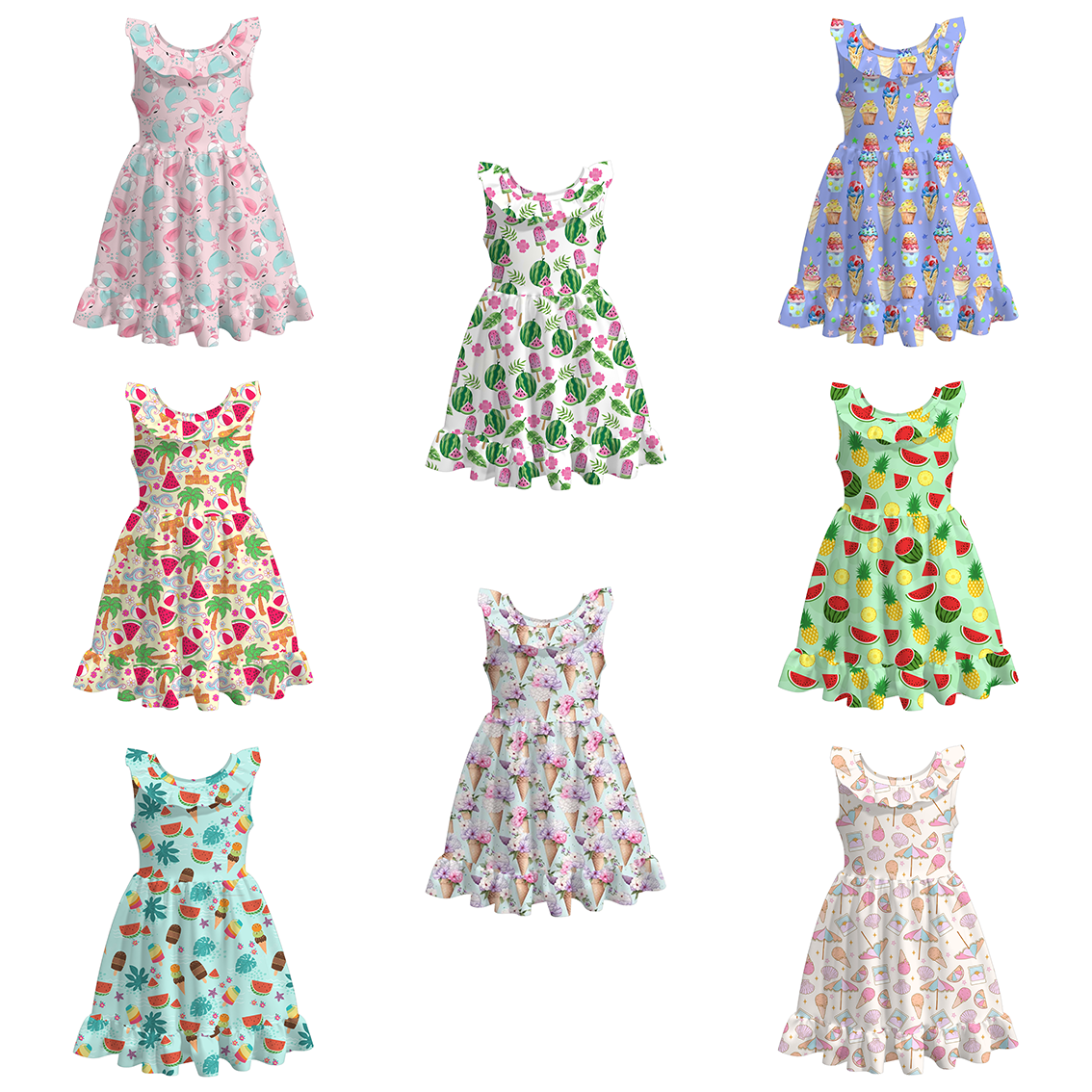 （Pre Order）Girls Sweet Summer Print Milk Silk Dress