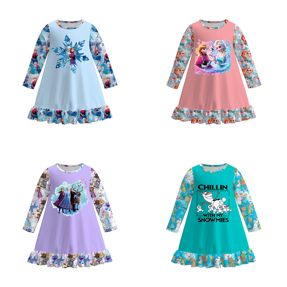 （Pre Order）Girls Summer Frozen Print Pajama Dress