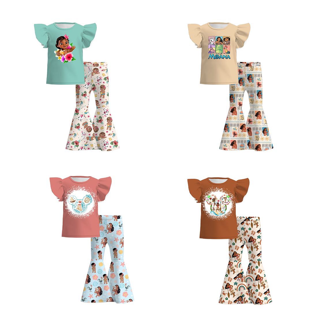 （Pre Order）Grils Summer Cartoon Print Ruffled Bell Set