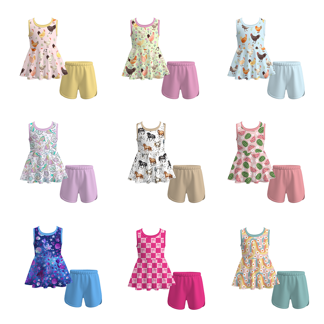 （Pre Order）Girls Summer Farm Print Short Set