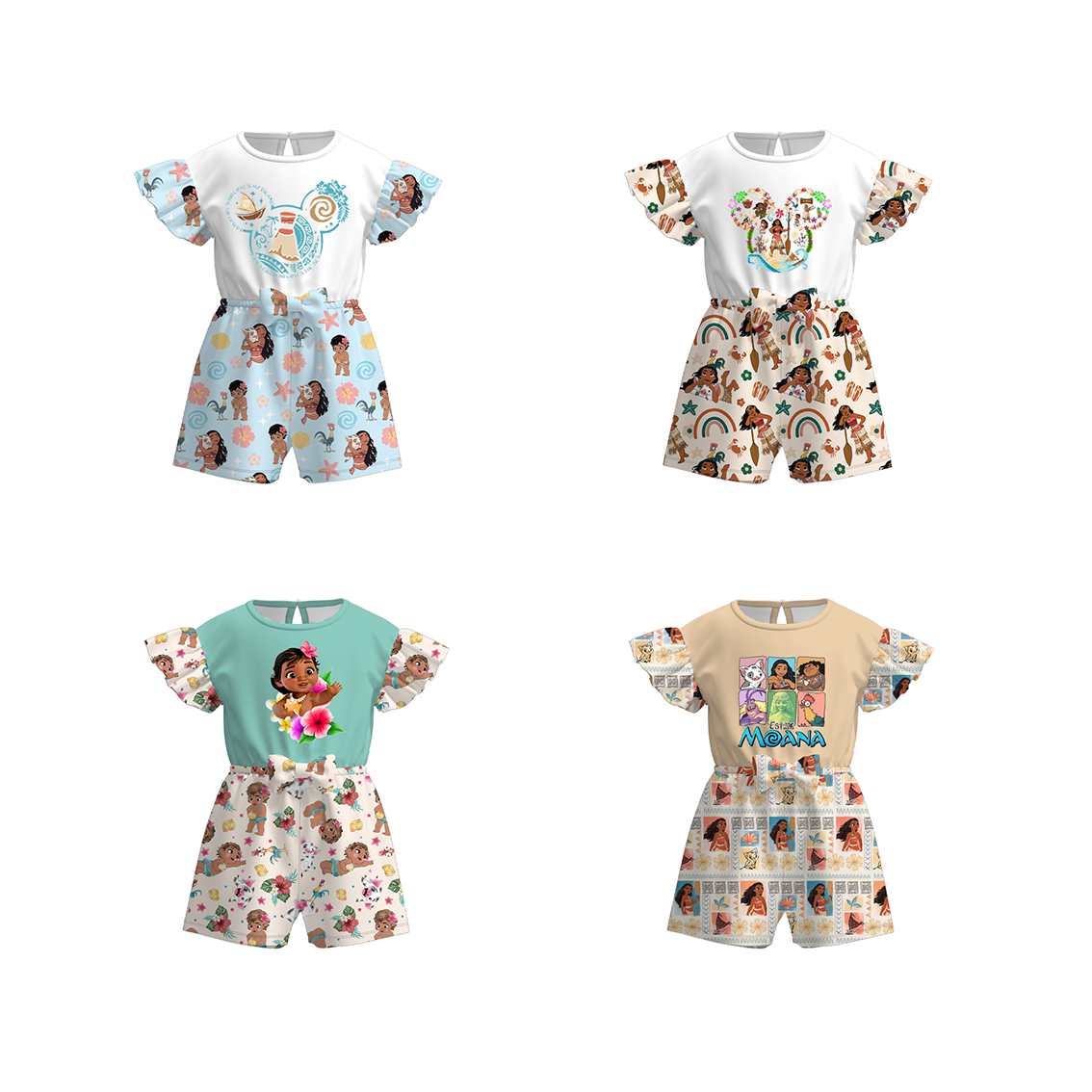 （Pre Order）Girls Summer Moana Print Jumpsuit