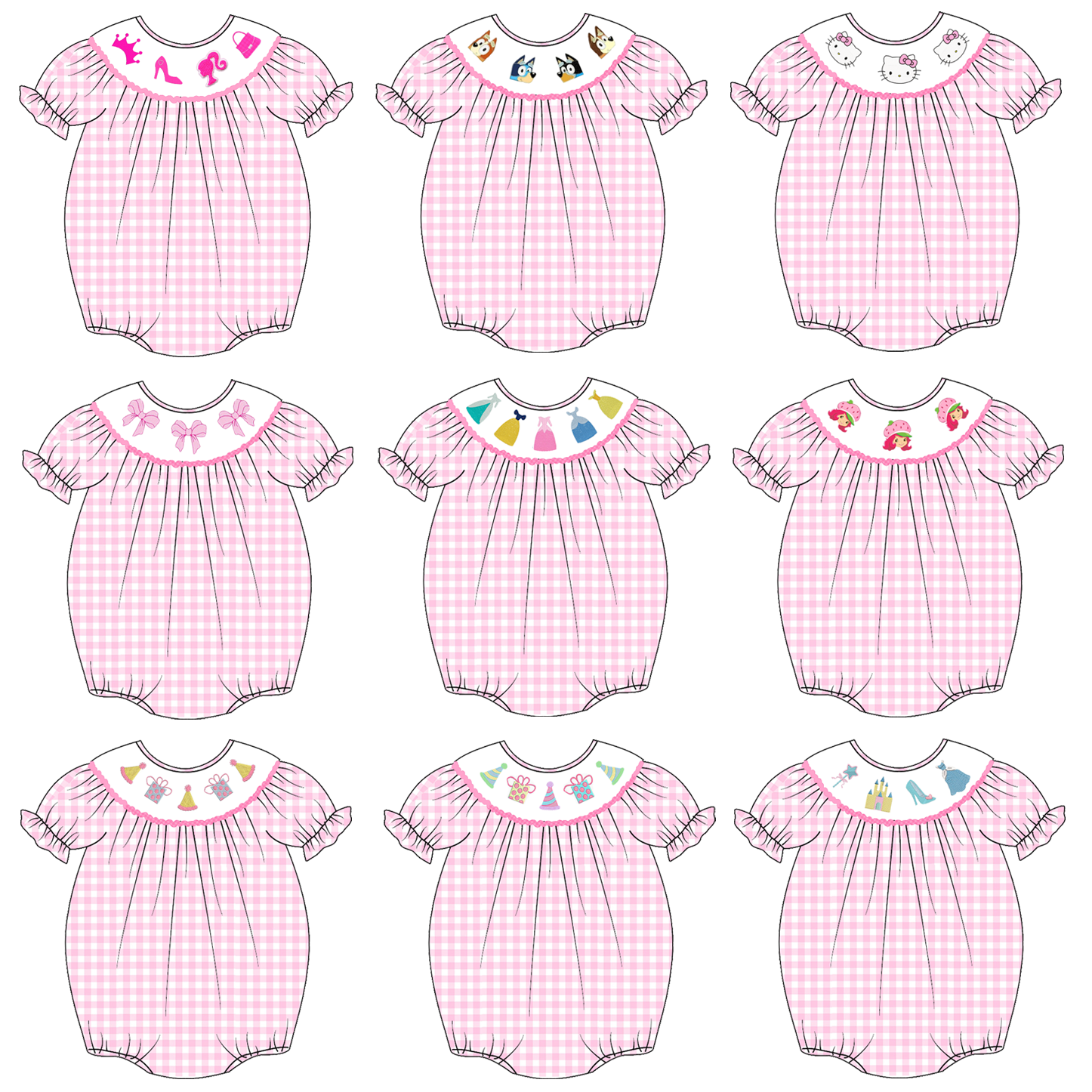 （Pre Order）Baby Girls Pink Plaid Embroidery Bubbles Smocked Romper