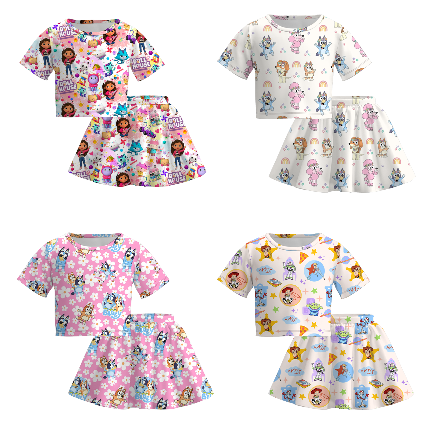 （Pre Order）Girls Spring and Summer Cartoon Print Skirt Set