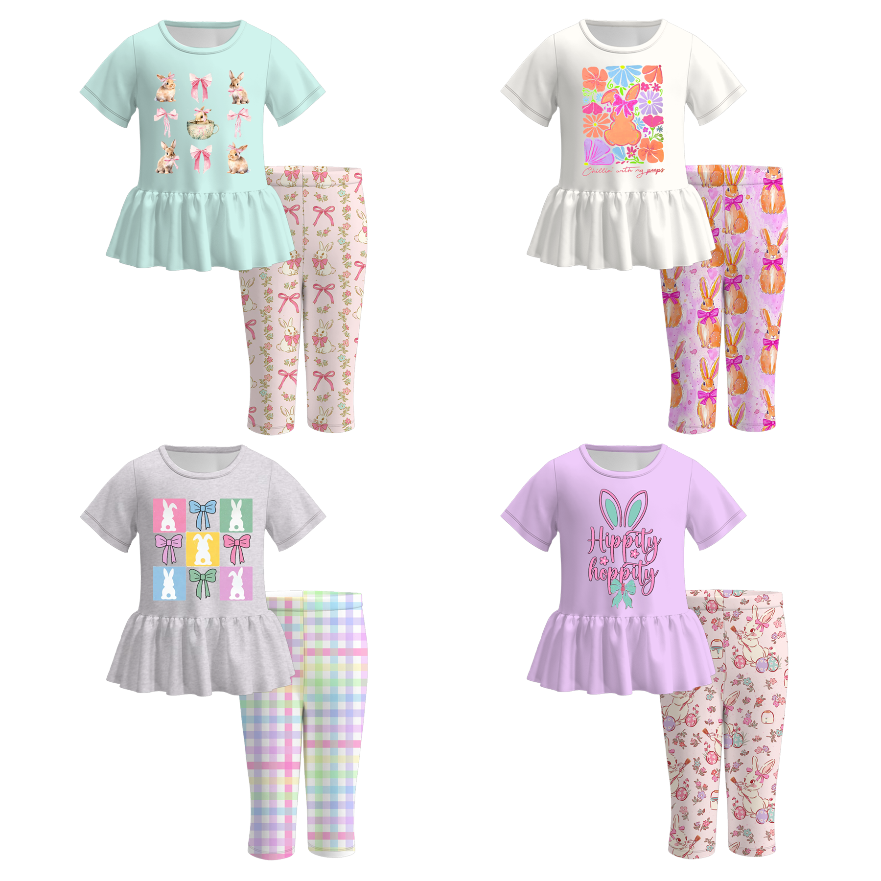 （Pre Order）Girls Easter Bunny Print Capris Set