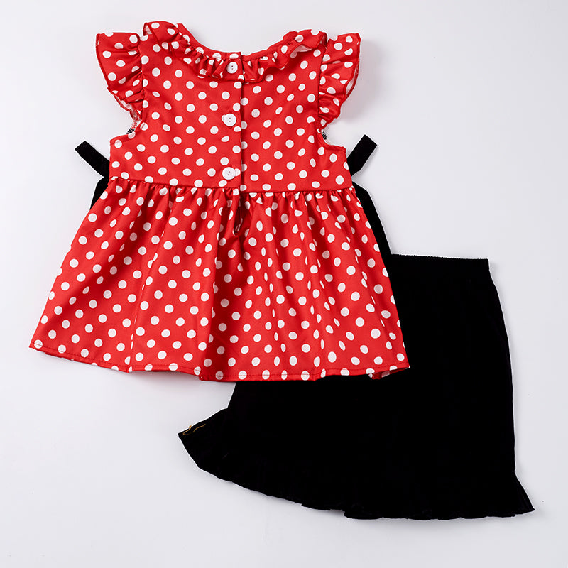 (In Stock Q09-01-01)Girls Red White Dot Embroidery Smocked Shorts Set