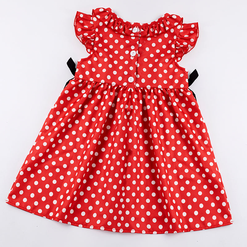 (In Stock Q06-05-01)Girls Red White Dot Embroidery Smocked Dress