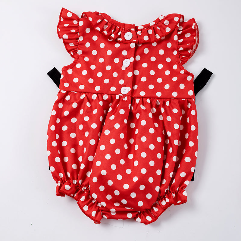 (In Stock Q06-01-01)Girls Red White Dot Embroidery Smocked Romper