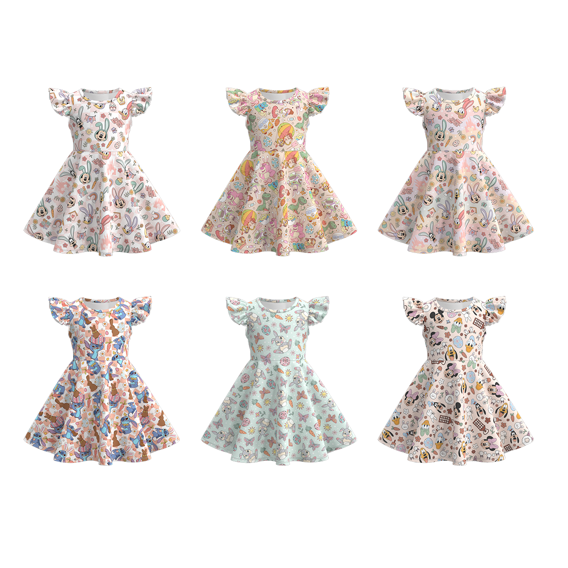 （Pre Order）Girls Easter Print Flying Sleeves Dress