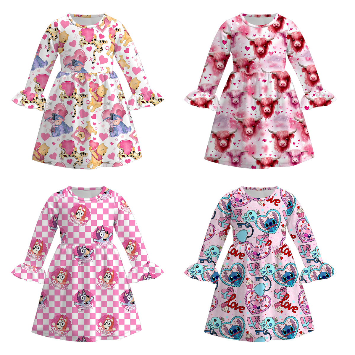 （Pre Order）Girls Valentine's Day Cartoon Print Dress