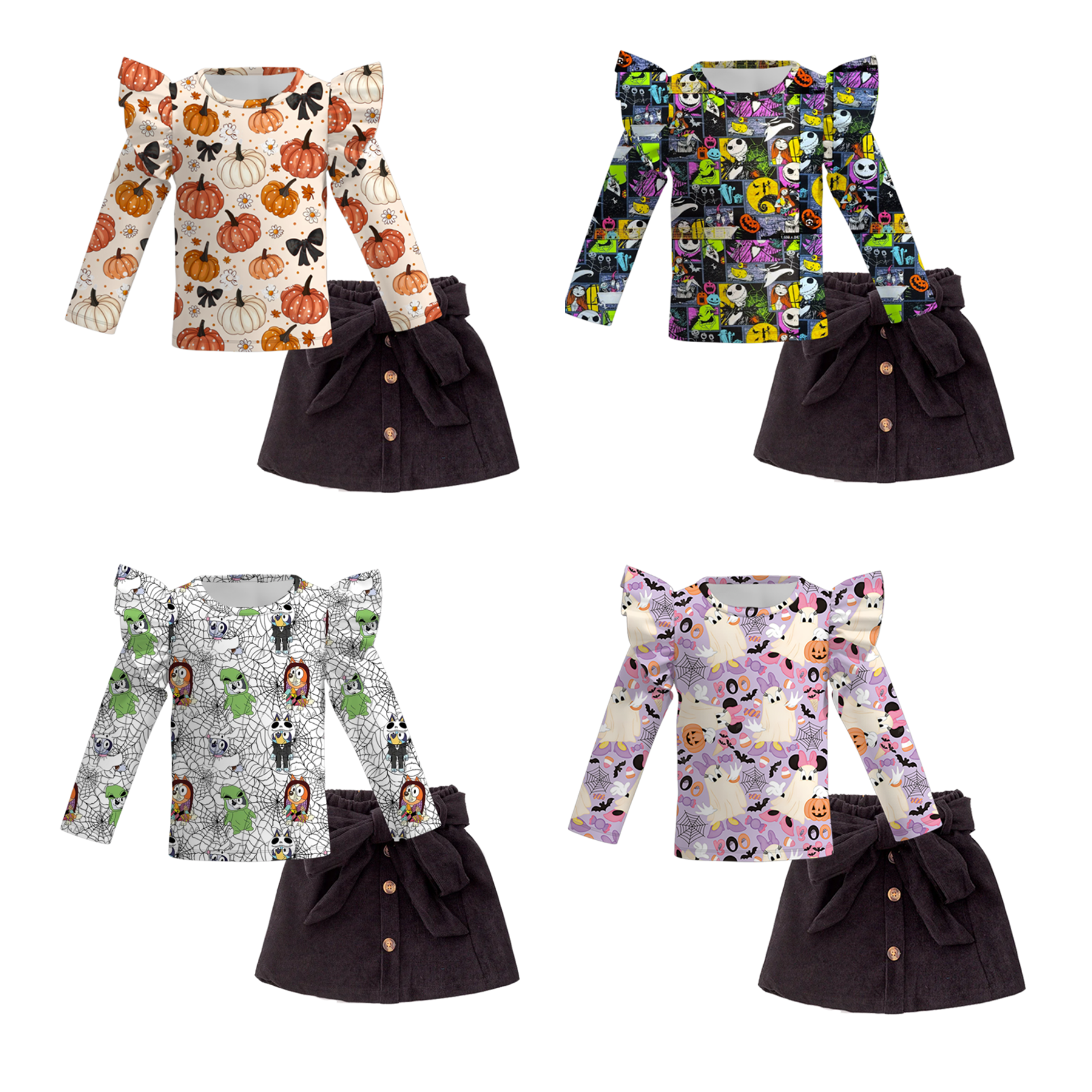 （Pre Order+Skirt In Stock）Girls Halloween Print Skirt Set