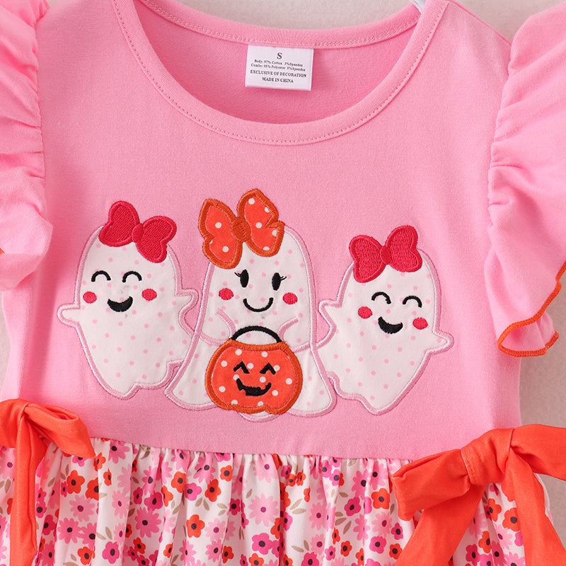 (In Stock E10-02-03)Halloween Girls Skull Embroidery Floral Dress