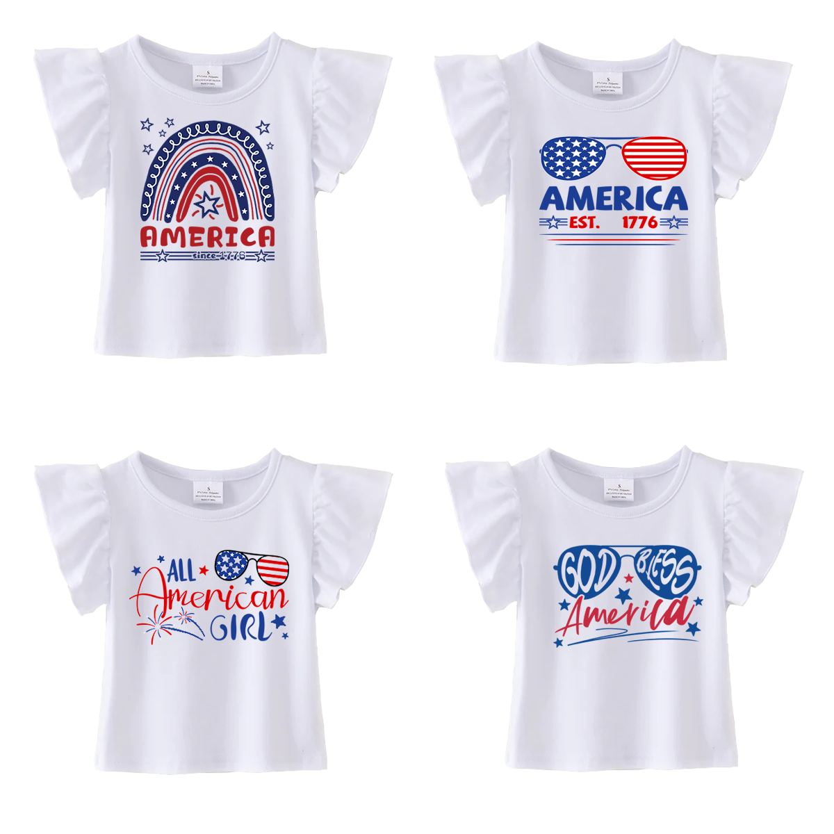 （Pre Order）Patriotic Print Cotton White Essential Top