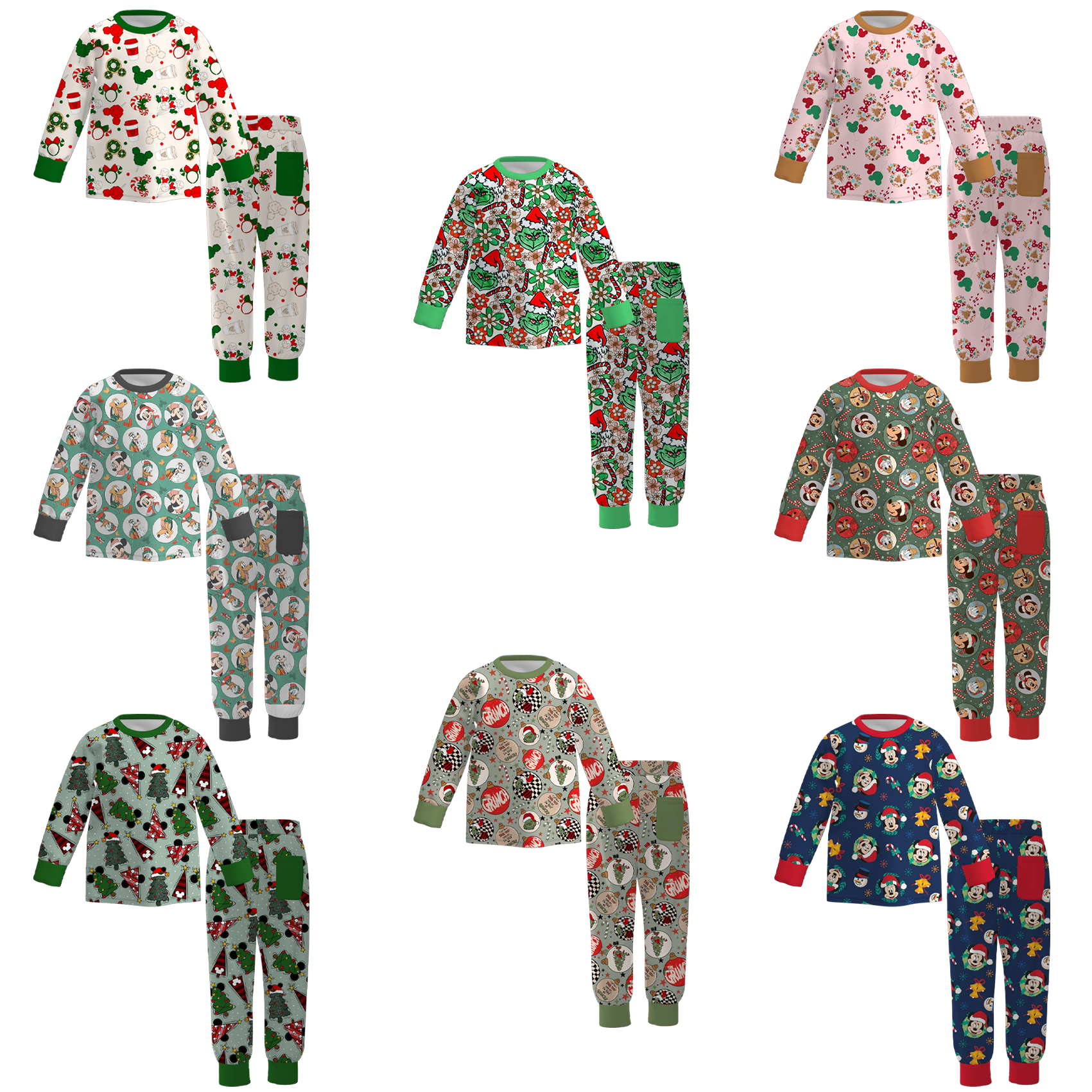 （Pre Order）Kids Unisex Christmas Cartoon Print Pajamas