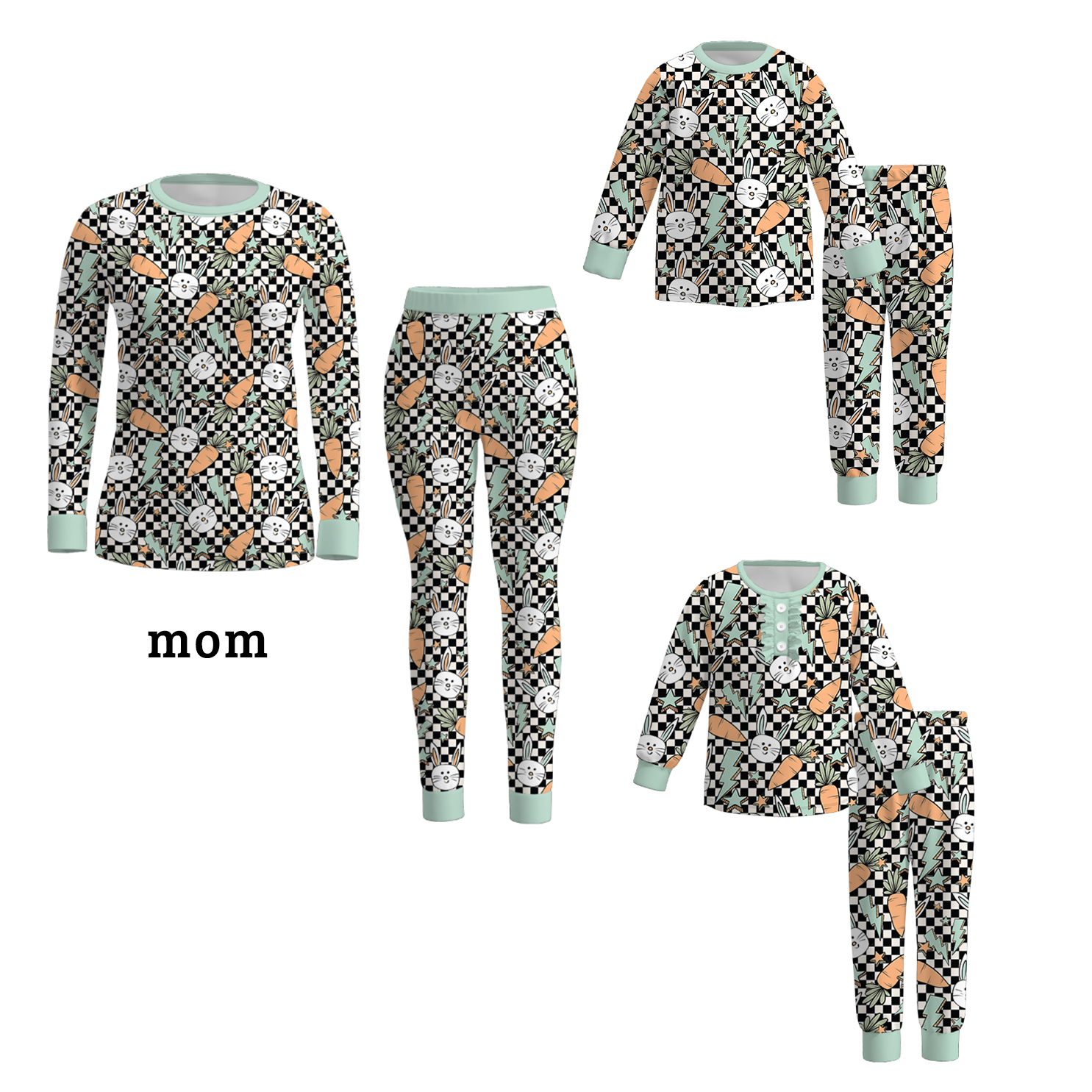 （Pre Order）Mommy and Me Easter Bunny Print Pajamas