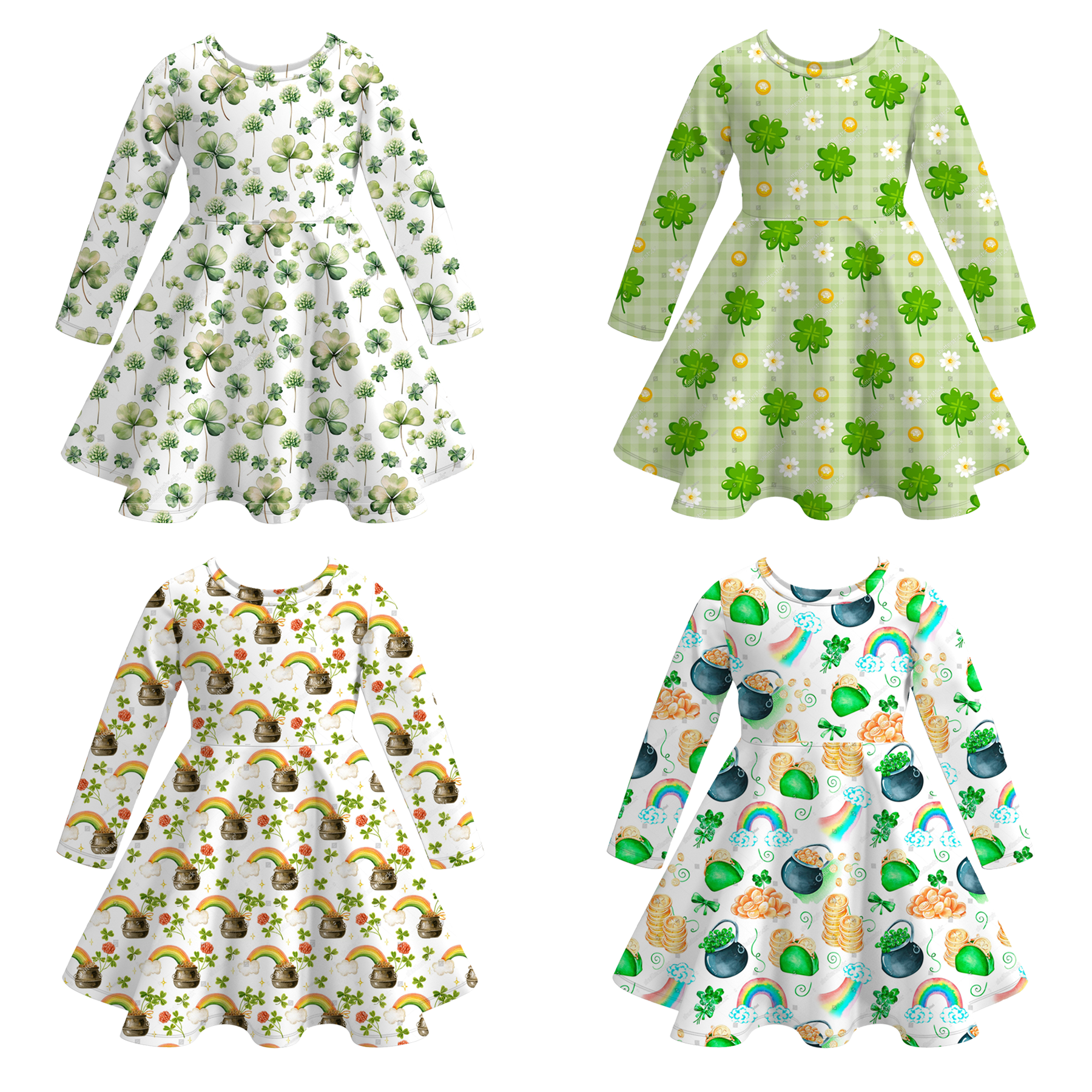 （Pre Order）Girls St. Patrick's Day Shamrock Print Milk Silk Dress