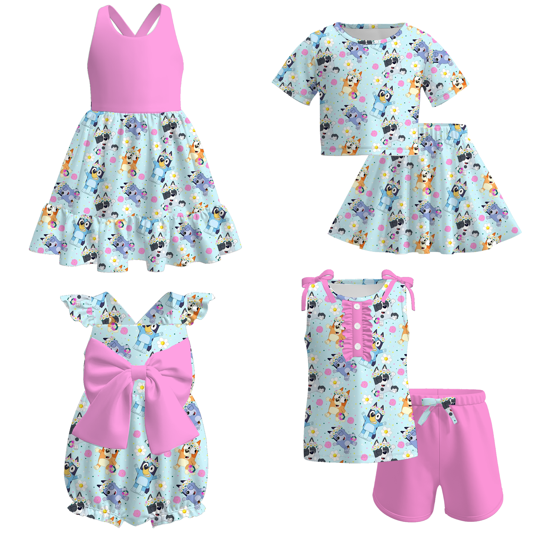 （Pre Order）Sisters Spring and Summer Cartoon Print Dress,Romper and Set