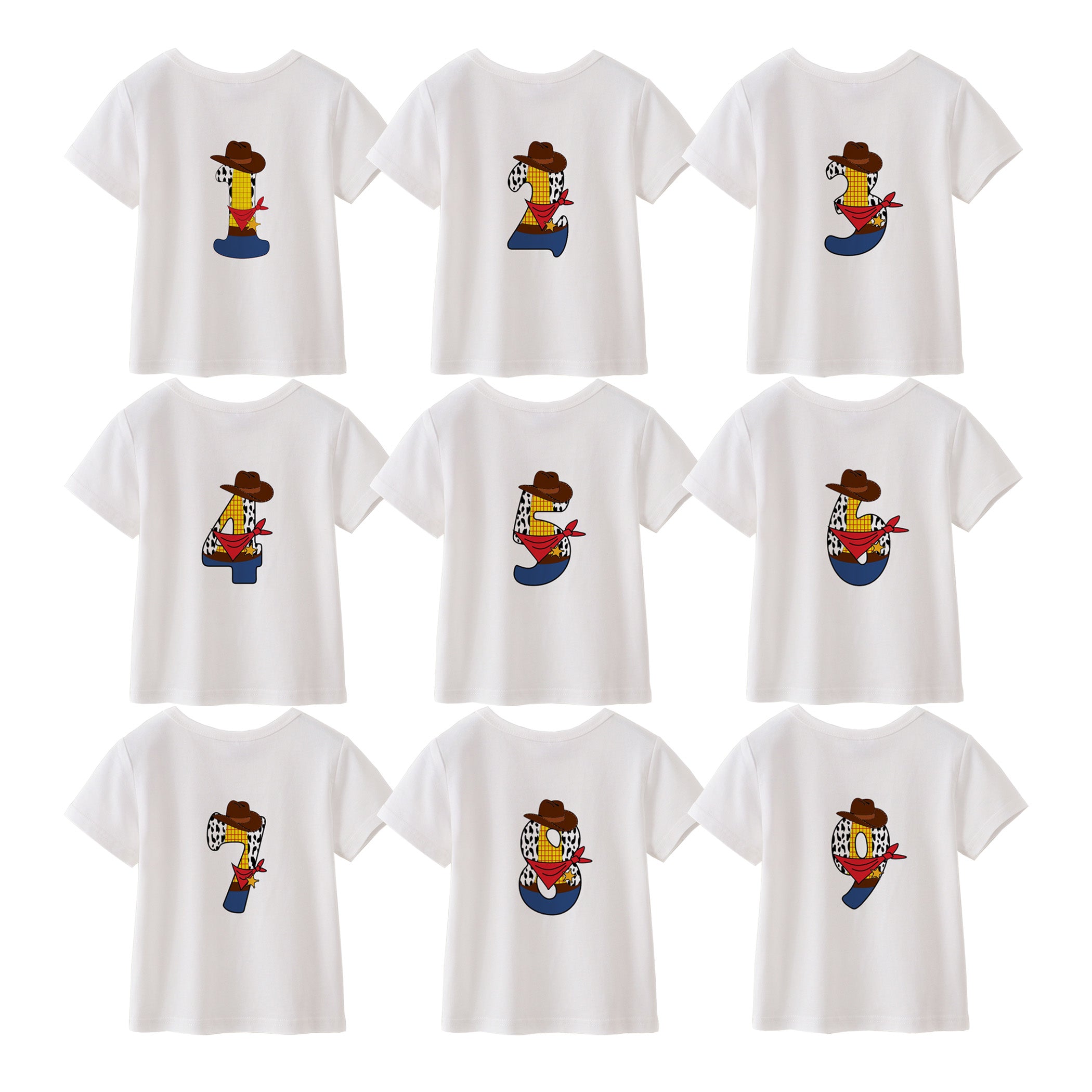 （Pre Order）Boys' Cotton Cartoon Print Birthday Letter Number T-Shirt