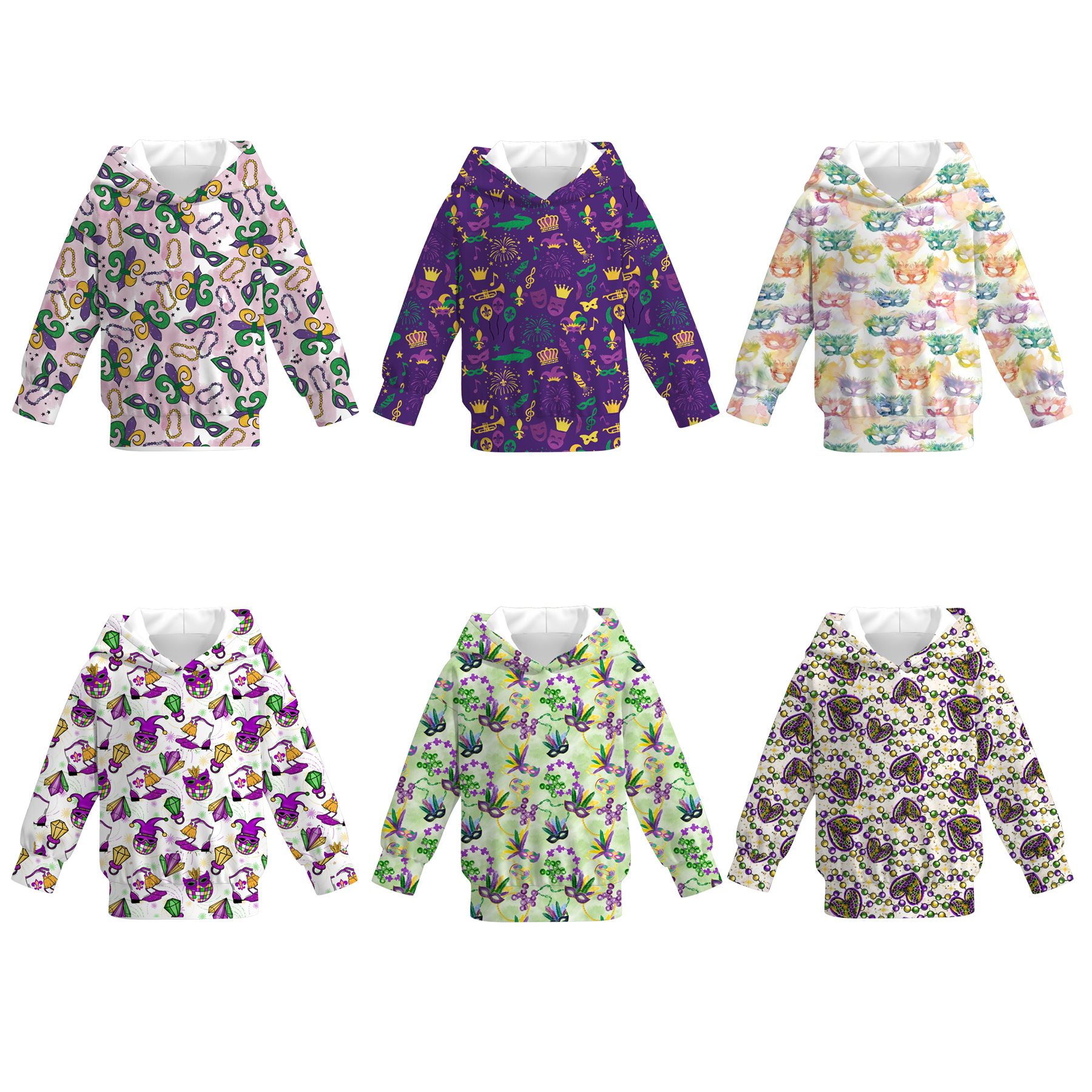 （Pre Order）Girls Mardi Gras Print Dress Hoodie