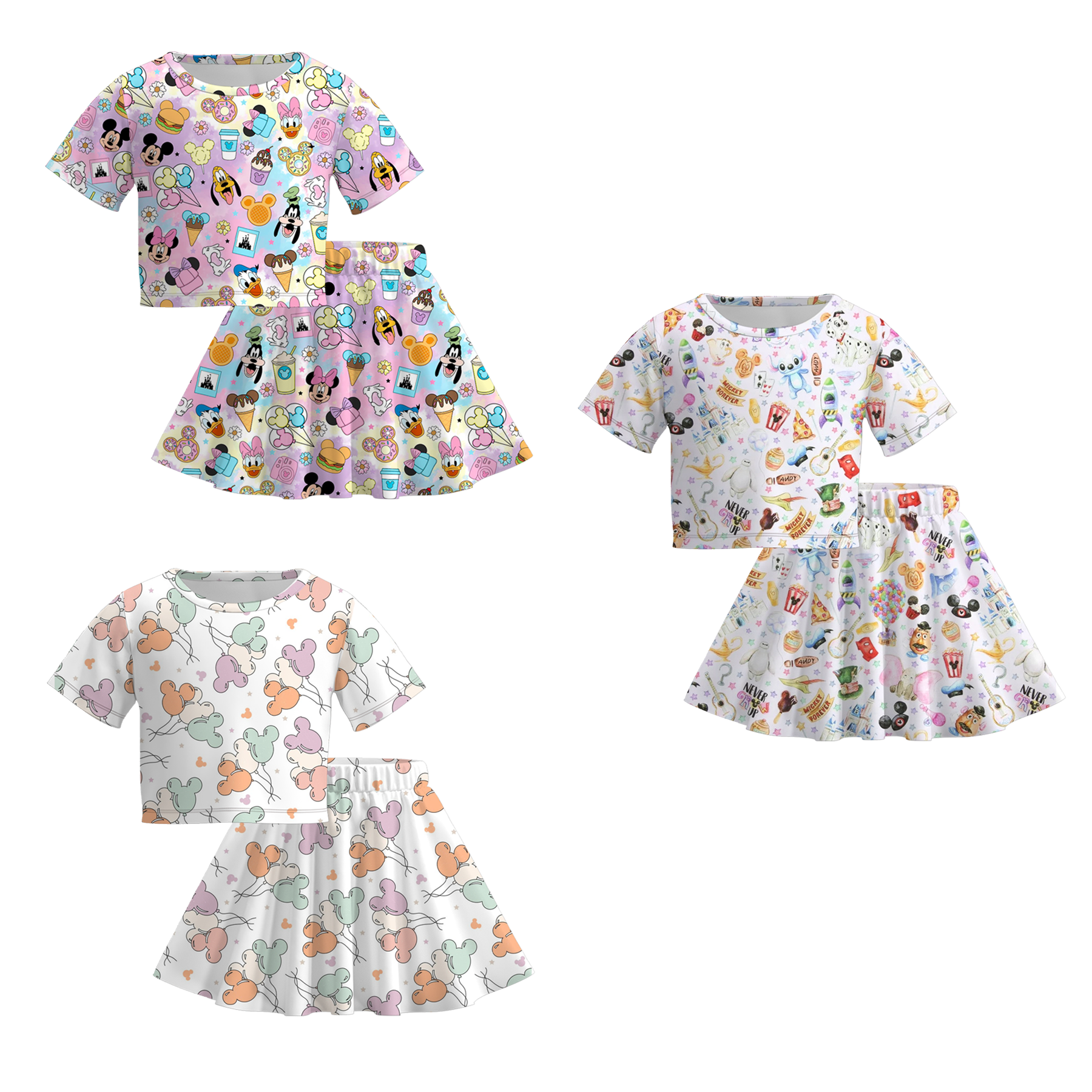 （Pre Order）Girls Cute Cartoon Character Print Skirt Set