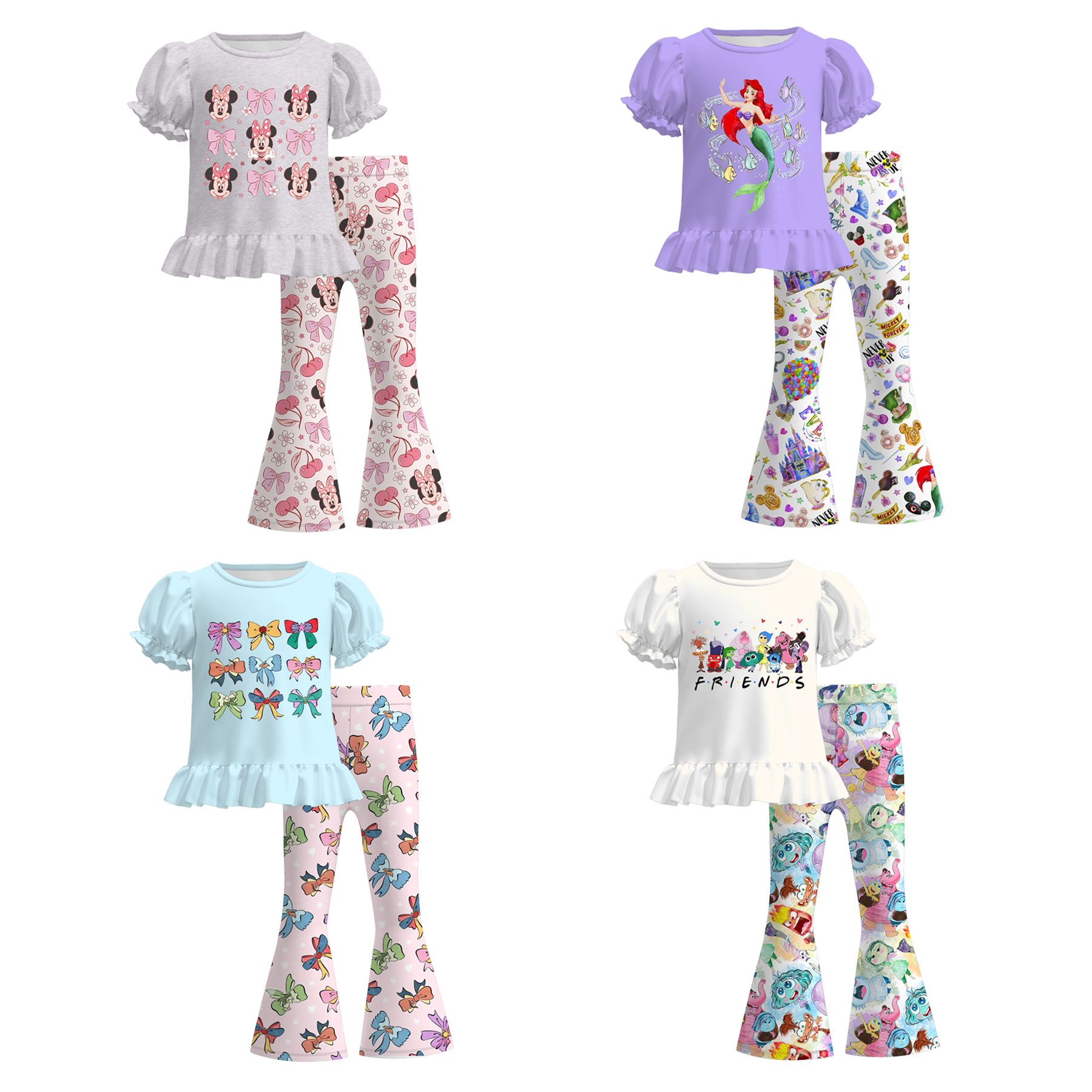 （Pre Order）Girls Spring and Summer Cartoon Character Print Outfit Set