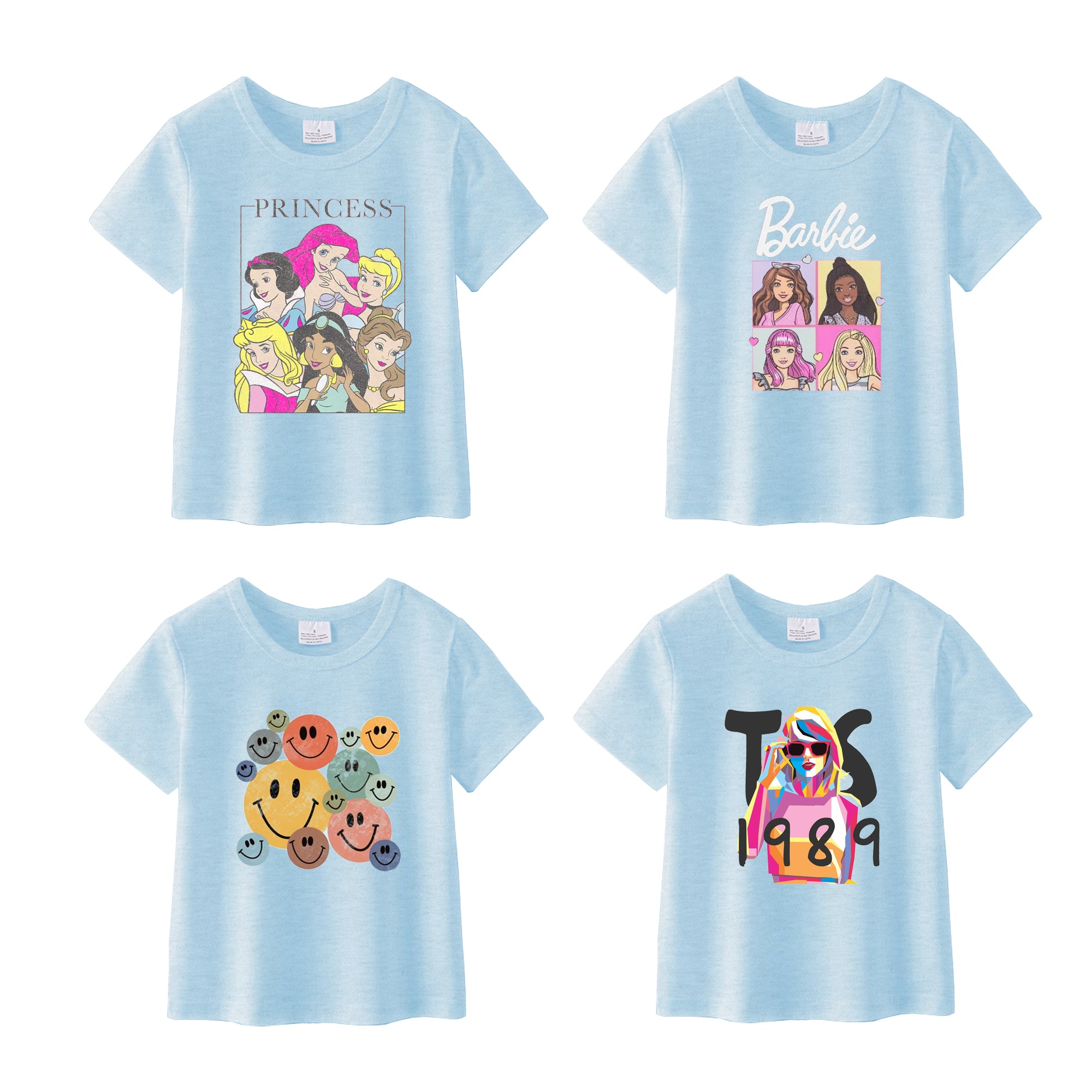 (Pre Order)Girls Blue Character Printed Short Sleeves T-Shirts