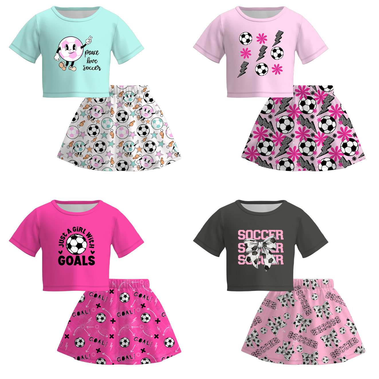 （In Stock）Girls Spring and Summer Soccer Print Skirt Set