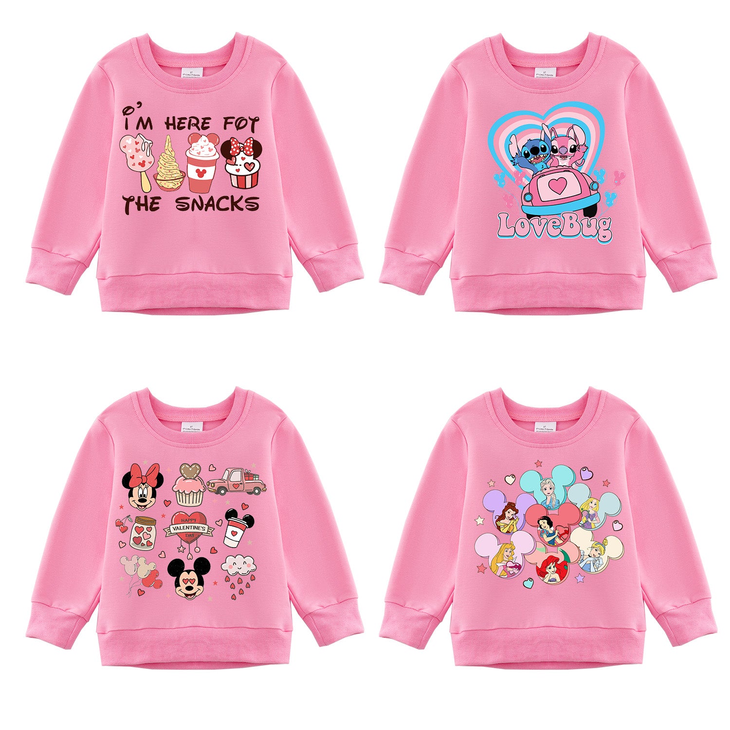 （Pre Order）Girls Valentine's Day Cartoon Print Pink Sweatshirt