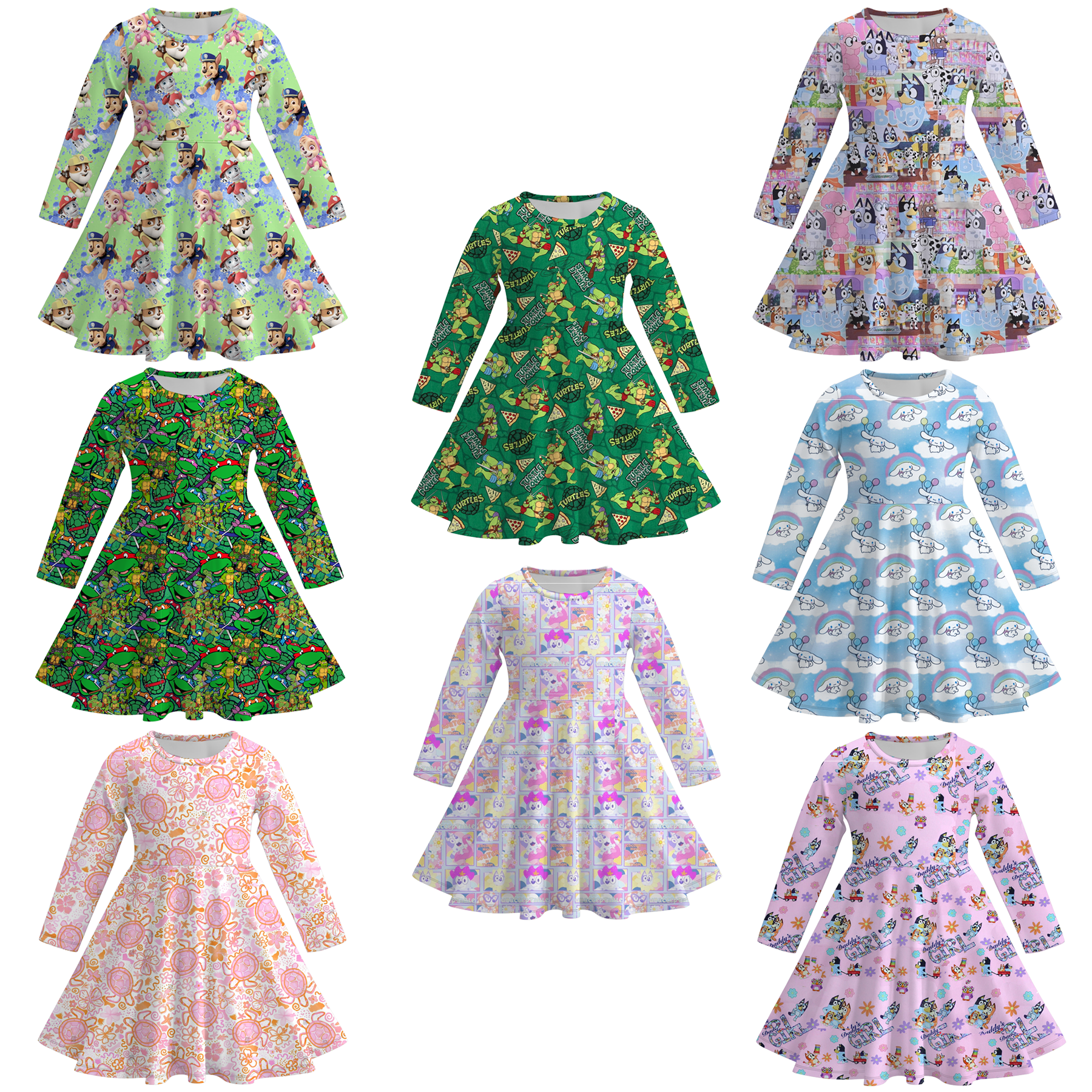 （Pre Order）Girls Fall Cartoon Print Dress