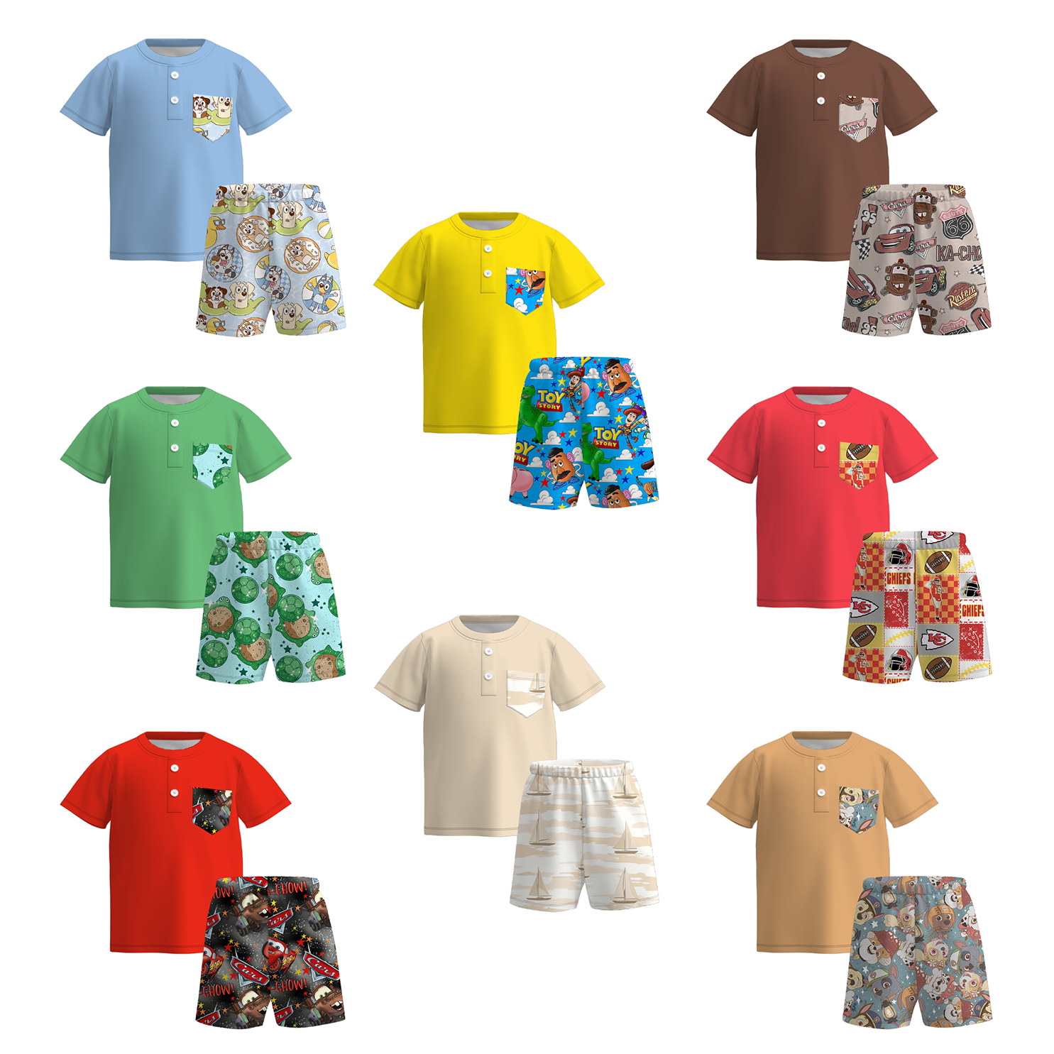 （Pre Order）Boys Spring and Summer Cartoon Print Shorts Set