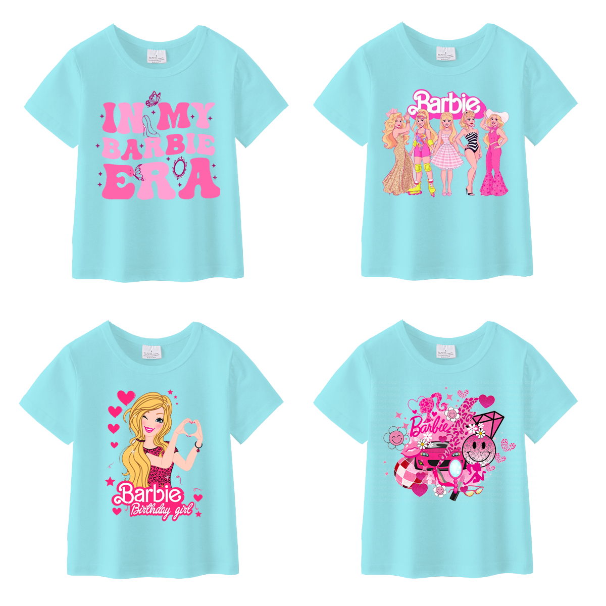 （Pre Order）Summer Girls Cotton Cartoon Print Blue T-shirt