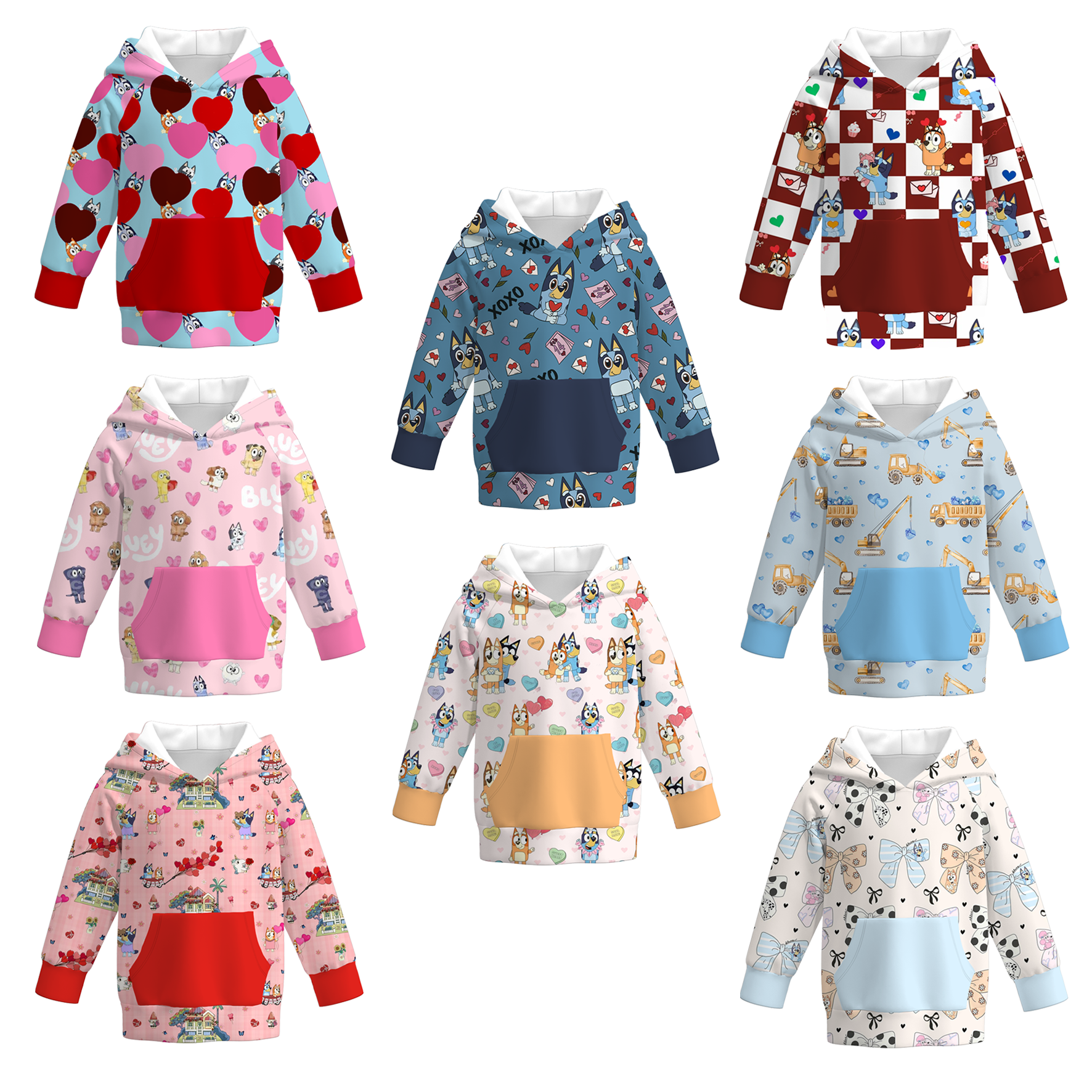 （Pre Order）Boys and Girls Valentine's Day Cute Cartoon Print Hoodie