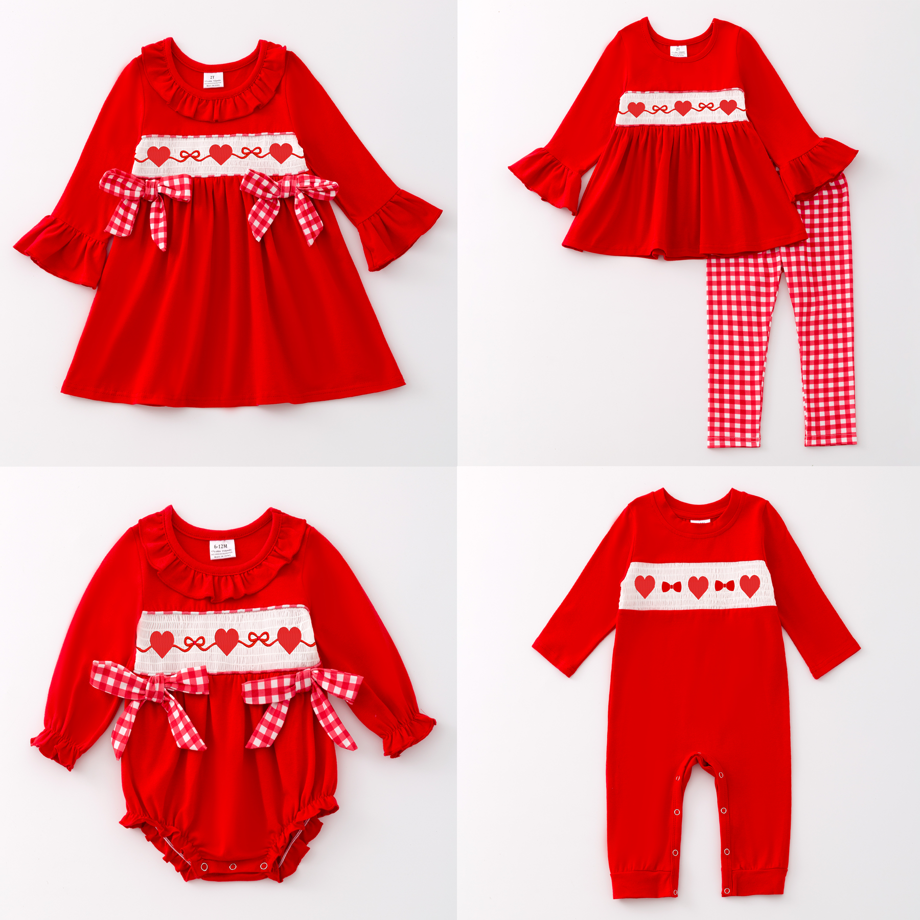 （Pre Order）Girls and Boys Valentine's Day Embroidery Smocked Dress Romper Outfit