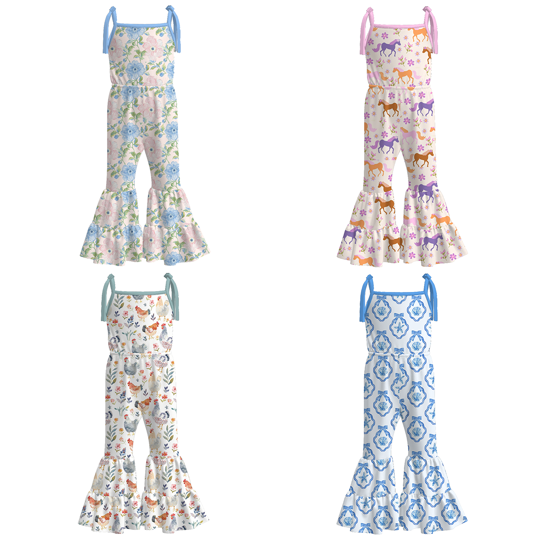 （Pre Order）Girls Spring and Summer Print Suspender Jumpsuit