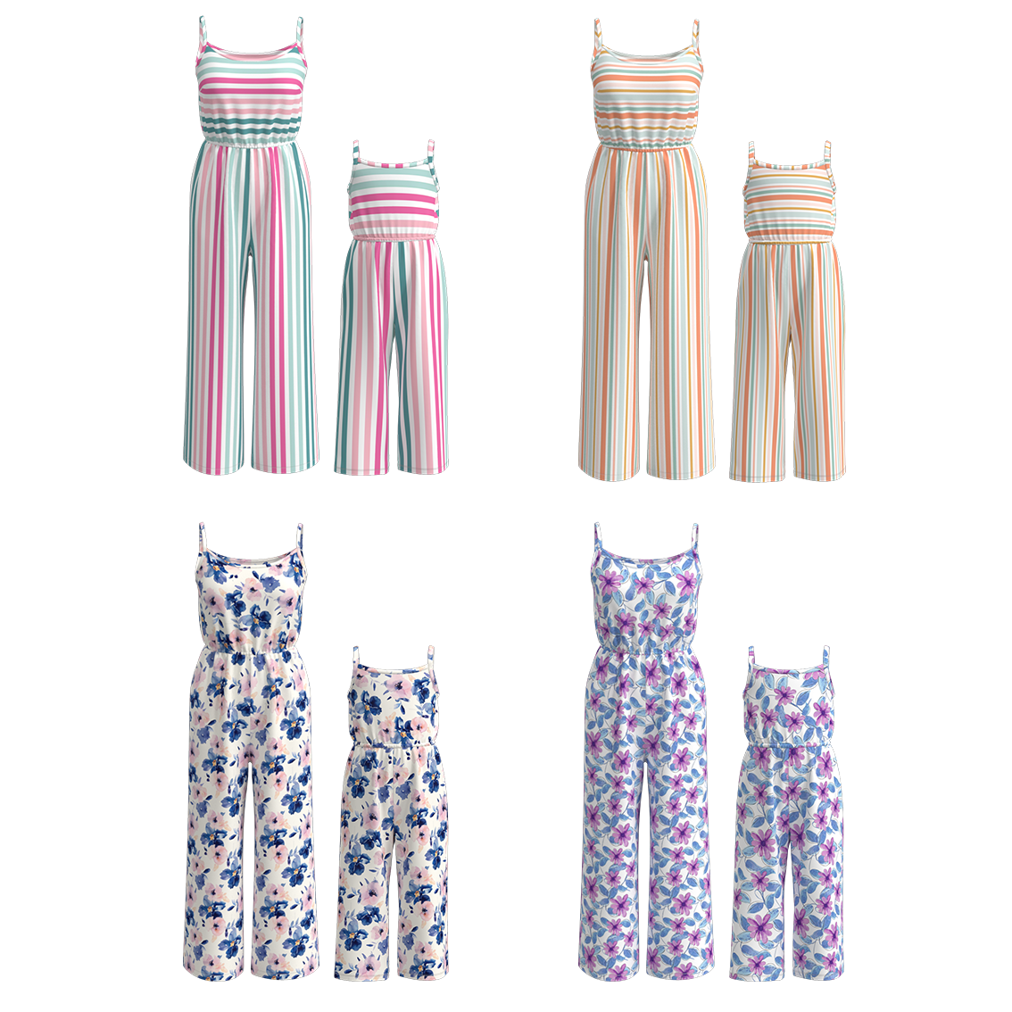 （Pre Order）Mommy and Me Stripes Floral Print Jumpsuit