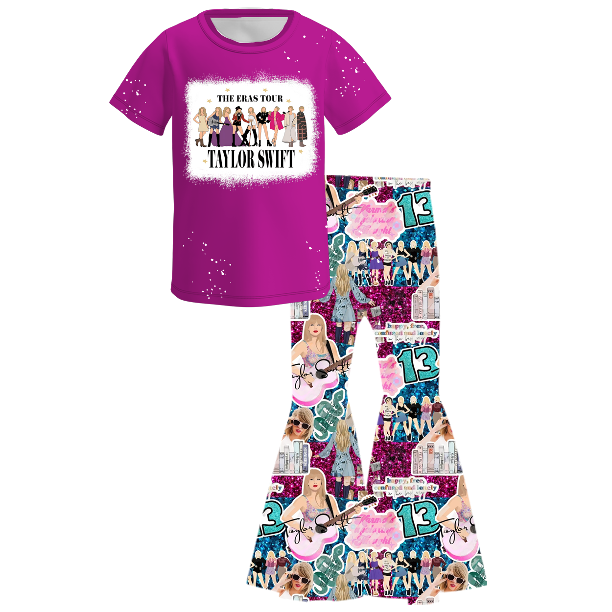 （Pre Order）Girls Plum TS Bleached Top Bell-bottom Pants Set