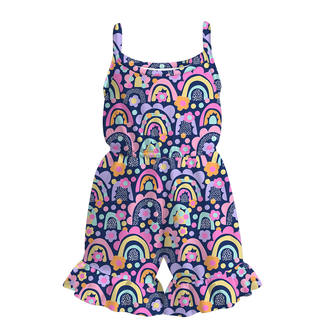 （Pre Order）Girls Purple Rainbow Floral Jumpsuit