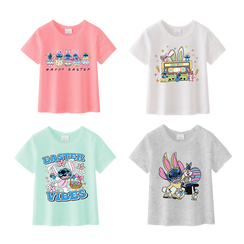 （Pre Order）Girls Easter Cartoon Print T-shirt