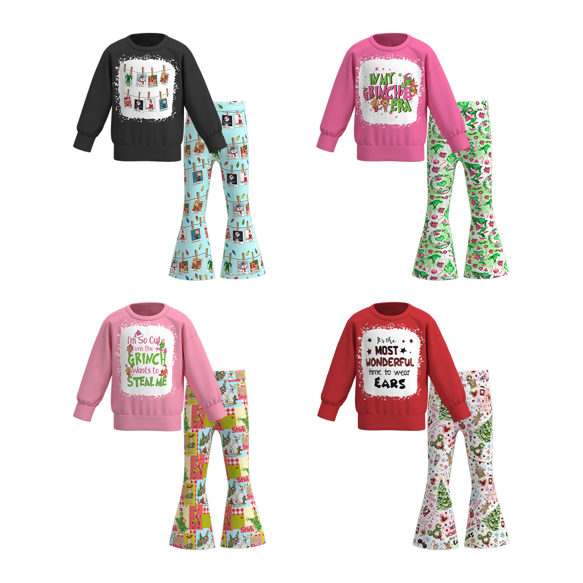 （Pre Order）Girls Christmas Print Sweatshirt Bell Pants Set