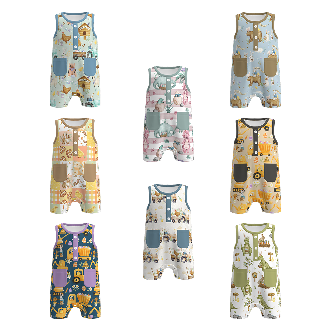 （Pre Order）Toddler Boys Easter Bunny＆Farm Print Romper