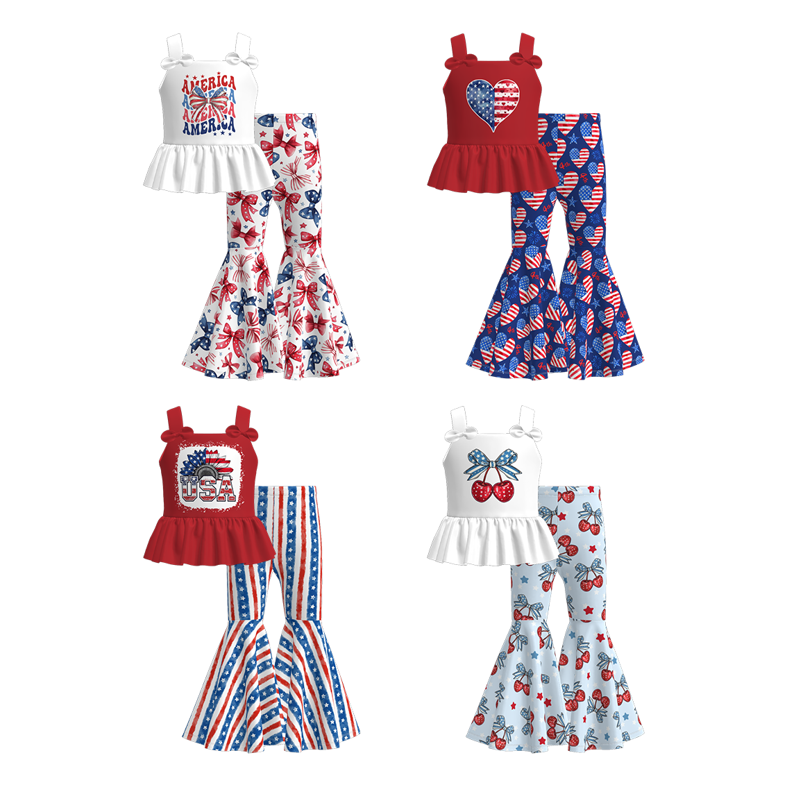 （Pre Order）Girls Patriotic Print Outfit Set